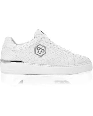 Philipp Plein Python-Effect Lo-Top Sneakers - White