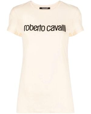 Roberto Cavalli Logo-Embroidered Stretch-Cotton T-Shirt - Natural