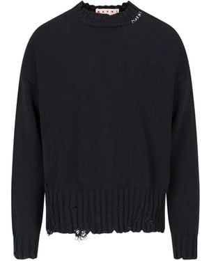 Marni Pullover aus Baumwolle mit Logostickerei in Distressed-Optik - Schwarz