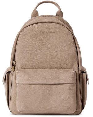Brunello Cucinelli Textured Nubuck Travel Backpack - Natural