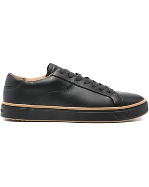 Emporio Armani Leather Lace-Up Sneakers - Black
