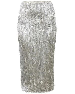AKNVAS Tao Sequin-Embellished Fringed Midi Skirt - Grey