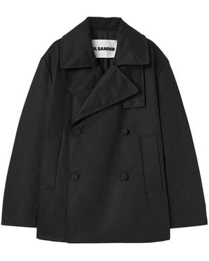 Jil Sander Double-Breasted Cotton Coat - Black