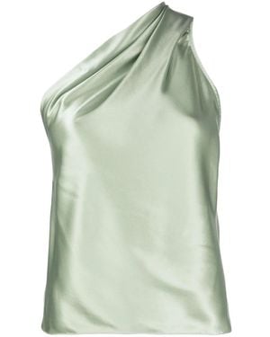 Michelle Mason Asymmetric Halterneck Silk Top - Green