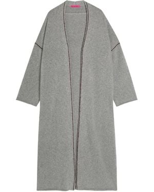 The Elder Statesman Glacier Ribbed Striped-Trim Cashmere Cardi-Coat - Gray