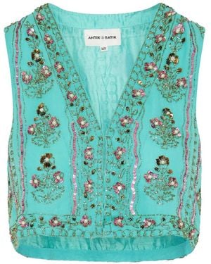 Antik Batik Simone Embroidered Gilet - Blue