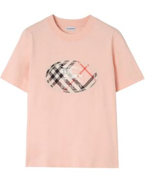 Burberry Check Knight Stamp Coton T-Shirt - Pink