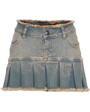MISBHV Pleated Denim Mini Skirt - Women's - Recycled Polyester/spandex/elastane/cotton/recycled Cotton - Blue