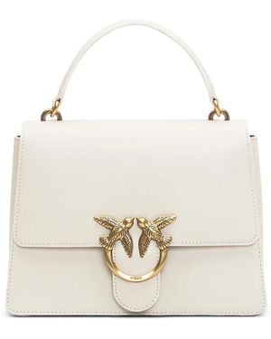 Pinko Medium Love Leather Tote Bag - White
