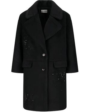 Des Phemmes Cappotto Cocoon Con Paillettes - Nero