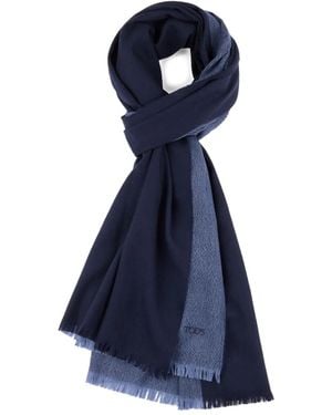 Tod's Fringed Two-Tone Scarf - Blue