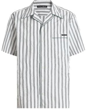 Dolce & Gabbana Chemise Hawaii En Popeline Rayée Froissée - White