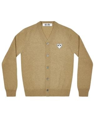 Comme des Garçons Heart-Patch V-Neck Cardigan - Natural