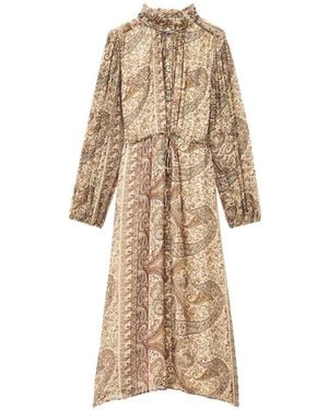 Ba&sh Ciahara Paisley-Print Ruffled Midi Shirt Dress - Natural