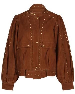 FARM Rio Stud-Embellished Suede Jacket - Brown