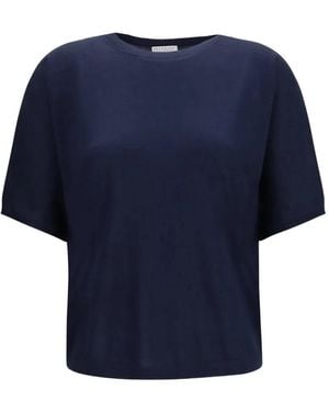 Brunello Cucinelli Short-Sleeve Round-Neck Cashmere T-Shirt - Blue