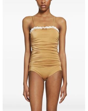 Chloé Body Fruncido Con Ribete De Encaje - Amarillo