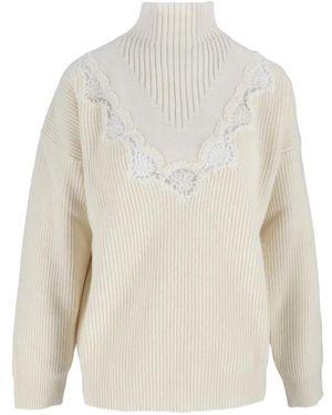 Ermanno Scervino Gerippter Strickpullover Mit Spitzenbesatz - Weiß