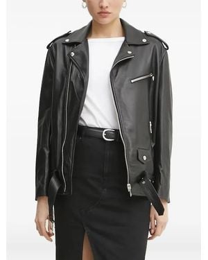 Liviana Conti Belted Leather Biker Jacket - Black