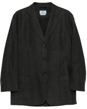 Prada Einreihiger Blazer Mit Logo-Stickerei - Schwarz