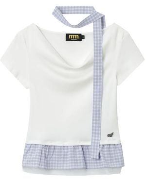 Mini Cream Gingham-Check Ruffled Blouse - White