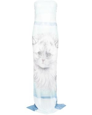 BARBARA BOLOGNA Cat-Print Strapless Maxi Dress - White