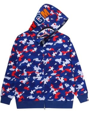 A Bathing Ape Sta Strike Camo Shark Camouflage Zip-Up Hoodie - Blue