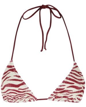 MC2 Saint Barth Leah Zebra-Print Crinkle Bikini Top - Red