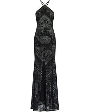Roberto Cavalli Patterned-Jacquard Maxi Dress - Black