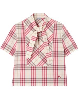 Burberry Cropped Check Cotton Scarf Blouse - Pink