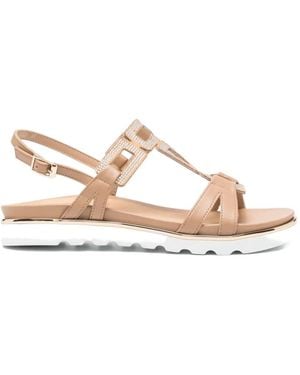 Keys Crystal-Embellished Leather Sandals - Natural