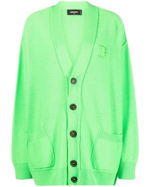 DSquared² Embroidered-Logo Virgin Wool Cardigan - Green