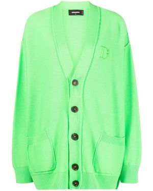 DSquared² Embroidered-Logo Virgin Wool Cardigan - Green