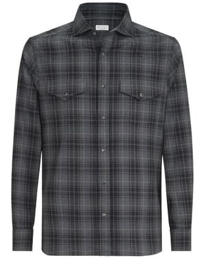 Brunello Cucinelli Camicia Madras Western - Grigio