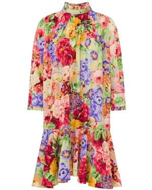 Moschino Floral-Print Ruffled Mini Dress - White