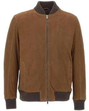 Volfagli Libertà Camoscio Bomber Leather Jacket - Brown