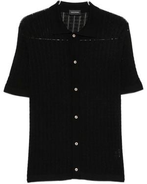 Tagliatore Oliver Open-Knit Short-Sleeve Shirt - Black