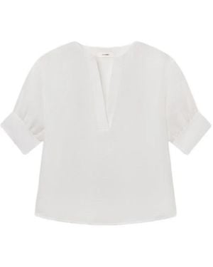 FRAME Linen V-Neck Top - White