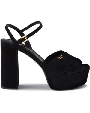 Prada Sandales En Daim À Plateforme - Black