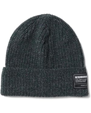Neighborhood Ribbed Label Beanie Hat - Grey