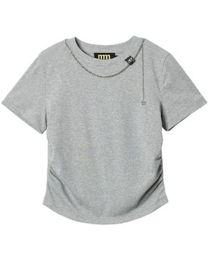 Mini Cream Chain-Embellished T-Shirt - Gray