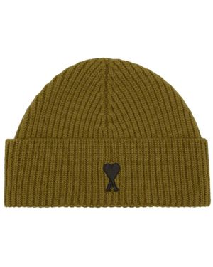 Ami Paris Ami De Coeur Wool Beanie - Green
