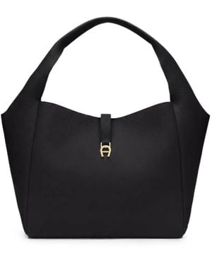 Aigner Medium Zaira Logo-Plaque Tote Bag - Black