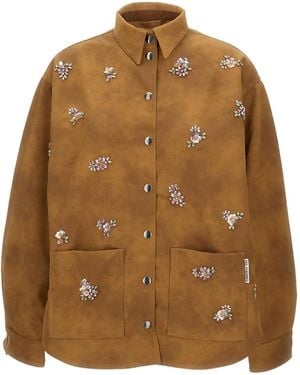 Des Phemmes Crystal-Flower Embellished Jacket - Brown