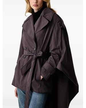 Elisabetta Franchi Double-Breasted Cape-Detail Trench Coat - Black