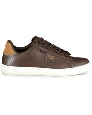 U.S. Grand Perforated Logo-Print Trainers - Brown