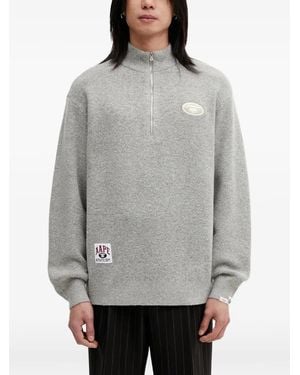 Aape By A Bathing Ape Aapeunvs Moonface Half-Zip Knit Jumper - Grey