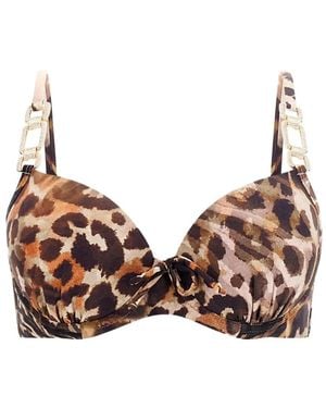 Guess Leopard-Print Crystal-Embellished Bikini Top - Brown