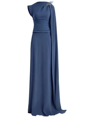 Gemy Maalouf Feather-Embellished Draped-Detail Dress - Blue