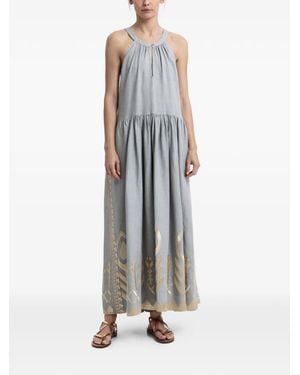 Greek Archaic Kori Embroidered Halterneck Dress - White